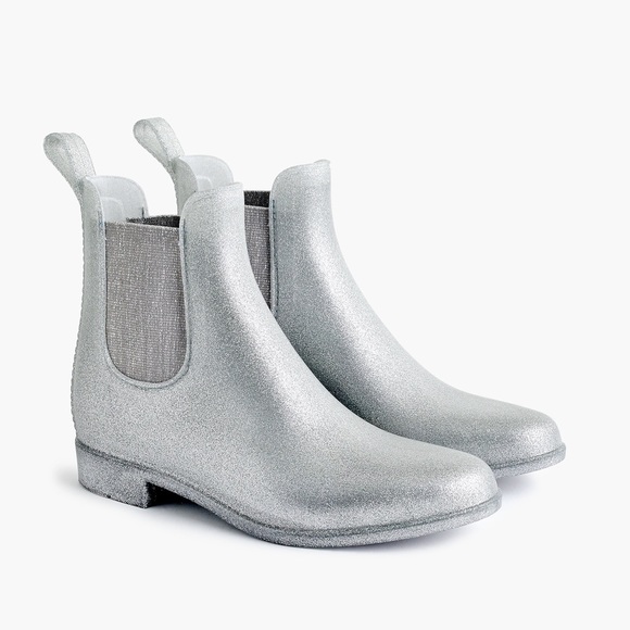 J. Crew Shoes - J. Crew Silver Sparkle Glitter Chelsea Rain Boots